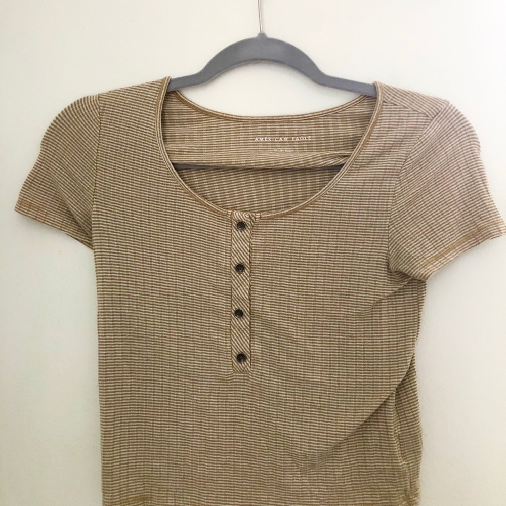 yellow and white striped aw button down top